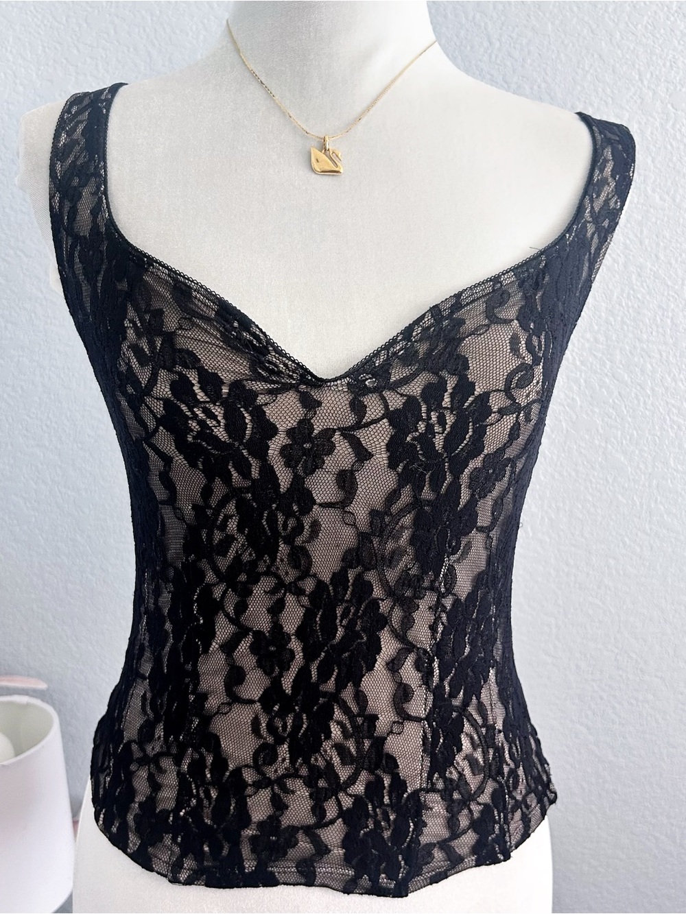 Y2K Vintage Moda International Black Lace Tank